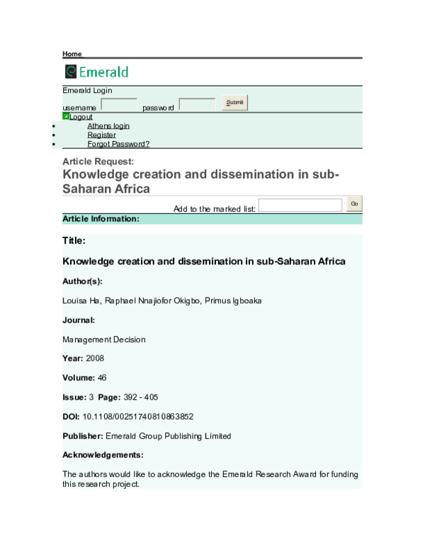 (DOC) Knowledge creation and dissemination in sub-Saharan Africa