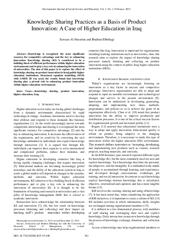 (PDF) Knowledge Sharing Practices as a Basis of Product Innovation: A ...