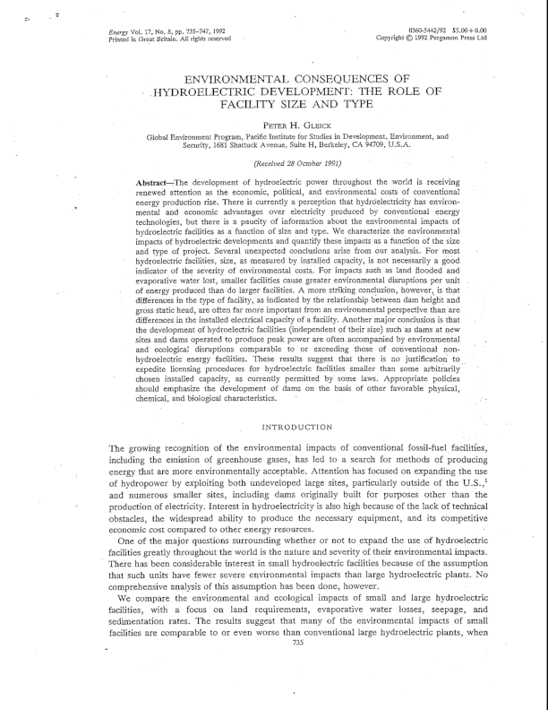 (PDF) Environmental consequences of hydroelectric development: the role ...