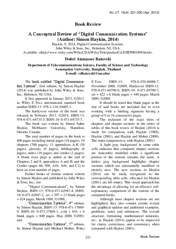 (PDF) A Conceptual Review of "Digital Communication Systems" (Author