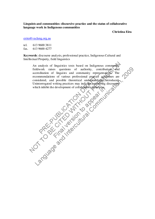 (PDF) Linguists and communities: discursive practice and the status of ...