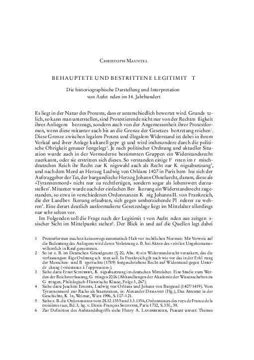 Behauptete und bestrittene Legitimität. Die historiographische Darstellung und Interpretation von Aufständen im 14. Jahrhundert