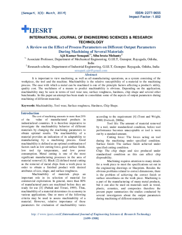(PDF) A Review on the Effect of Process Parameters on Different Output ...