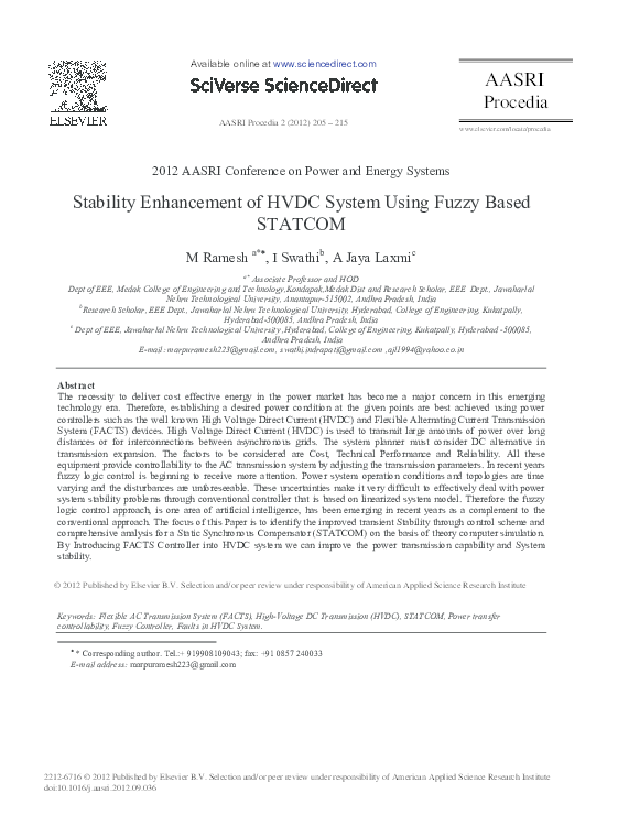 (PDF) Stability Enhancement of HVDC System Using Fuzzy Based STATCOM