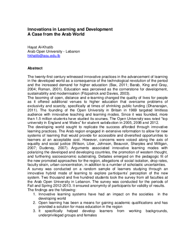 (DOC) Innovations in Learning and Development