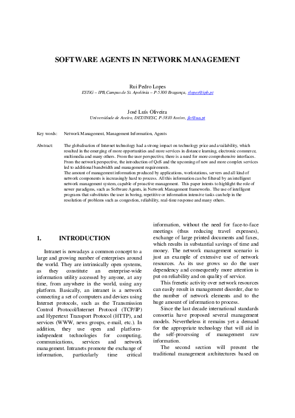 (PDF) Software Agents in Network Management