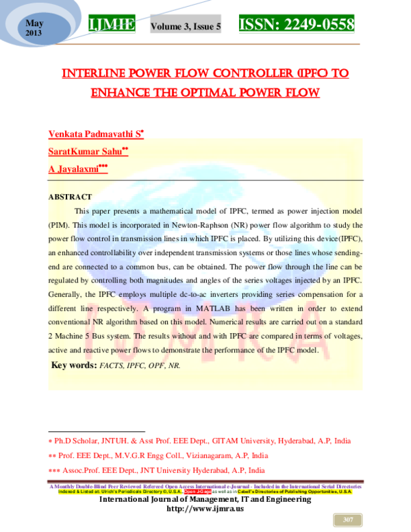 (PDF) INTERLINE POWER FLOW CONTROLLER (IPFC) TO ENHANCE THE OPTIMAL