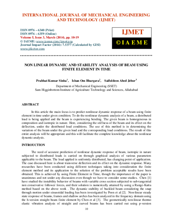 (PDF) NON LINEAR DYNAMIC AND STABILITY ANALYSIS OF BEAM USING FINITE ...