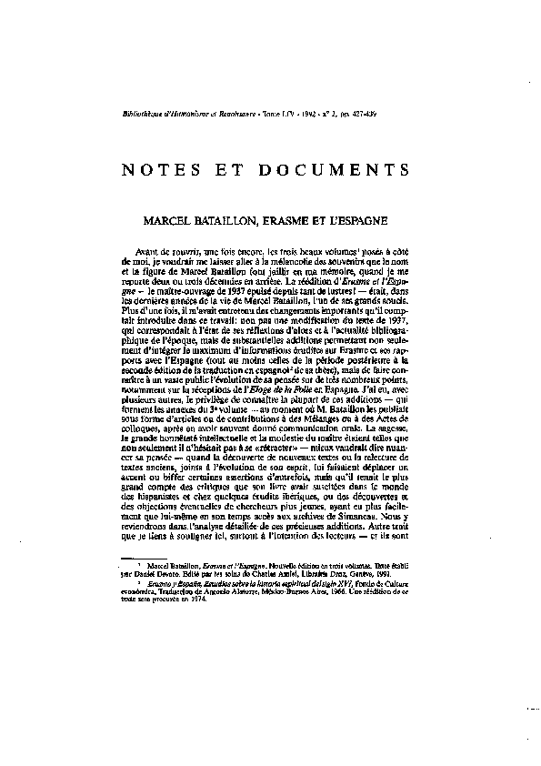 Marcel Bataillon, Érasme et l'Espagne ; texte établi par Daniel Devoto ...