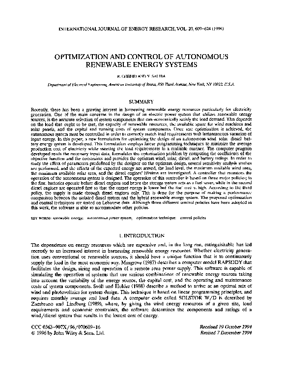 (PDF) OPTIMIZATION AND CONTROL OF AUTONOMOUS RENEWABLE ENERGY SYSTEMS