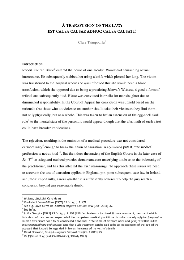 A note on blood transfusion cases