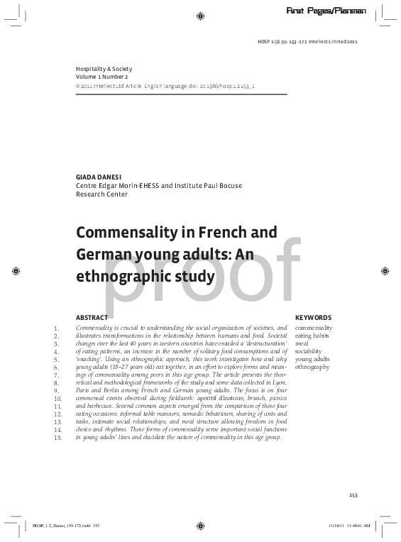 (PDF) Commensality in French and German young adults: an ethnographic study