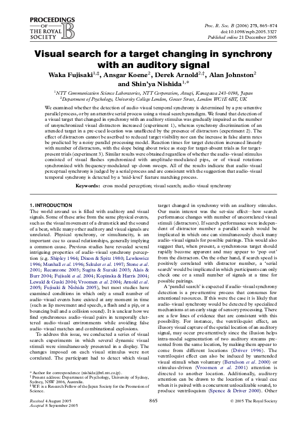 (PDF) Visual search for a target changing in synchrony with an auditory ...
