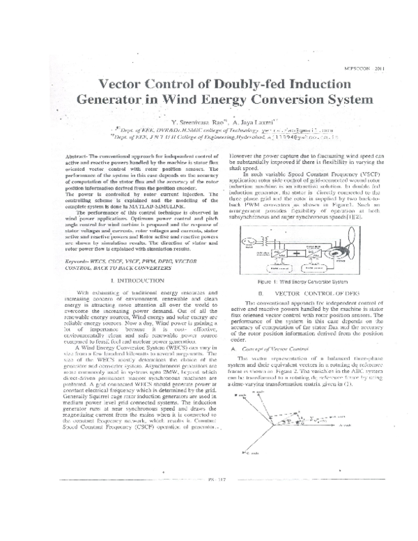 (DOC) Vector Control of Doubly fed Induction Generator In Wind Energy ...