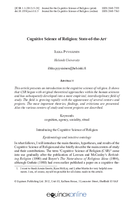 (PDF) Cognitive science of religion