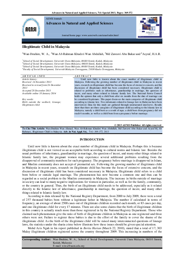 (PDF) Corresponding Author WanIbrahim Illegitimate Child in Malaysia