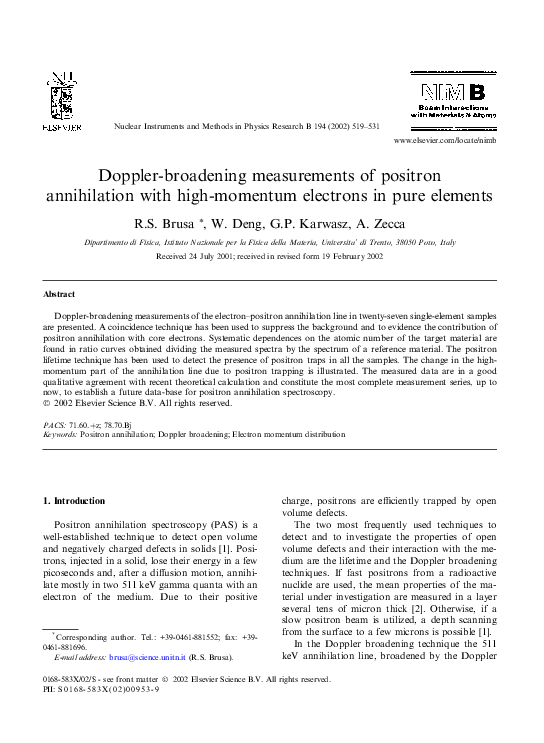 (PDF) Doppler-broadening measurements of positron annihilation with ...