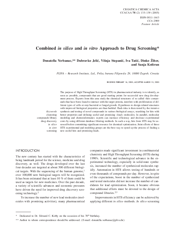 (PDF) Combined in silico and in vitro Approach to Drug Screening