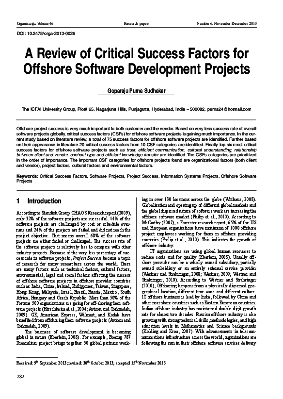 (PDF) A Review of Critical Success Factors for Offshore Software ...