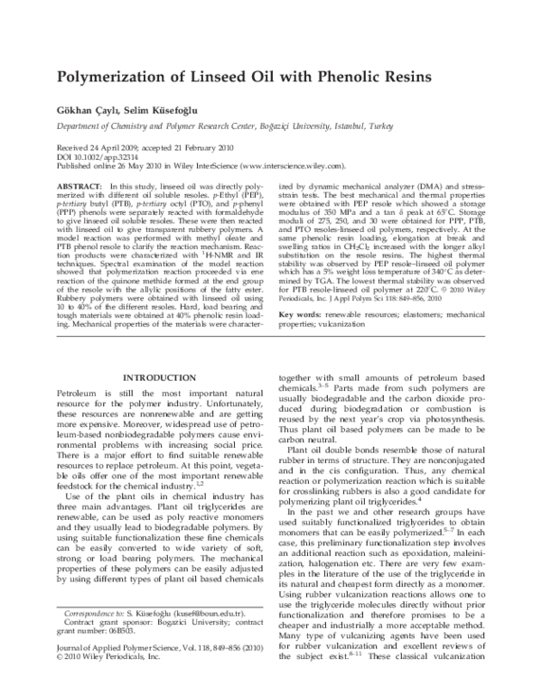 (PDF) Polymerization of Linseed Oil With Phenolic Resins Gökhan Çaylı