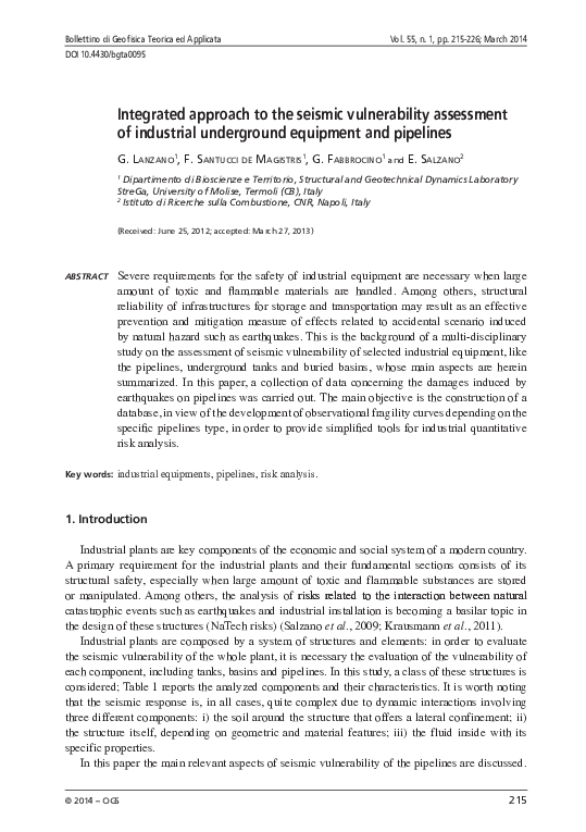 (PDF) Integrated approach to the seismic vulnerability assessment of ...
