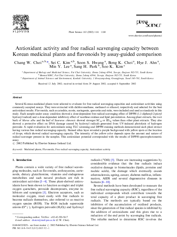 PDF) Antioxidant activity and free radical scavenging capacity between Korean medicinal plants and flavonoids by assay-guided comparison