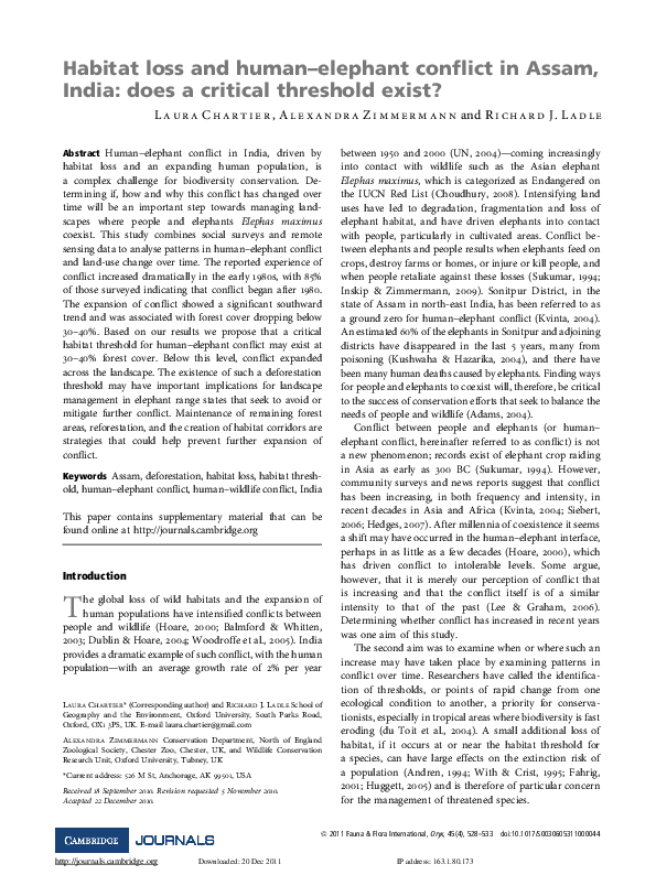 (PDF) Habitat loss and humanelephant conflict in Assam, does a