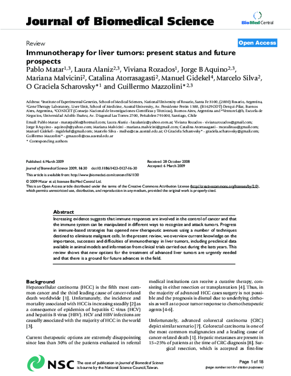 (PDF) Immunotherapy for liver tumors: present status and future prospects