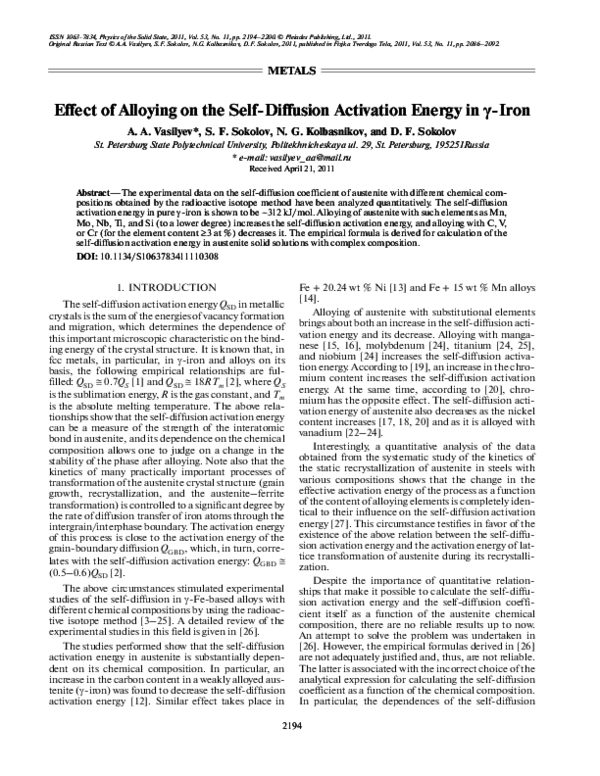  pdf effect of alloying on the self diffusion activation energy in iron