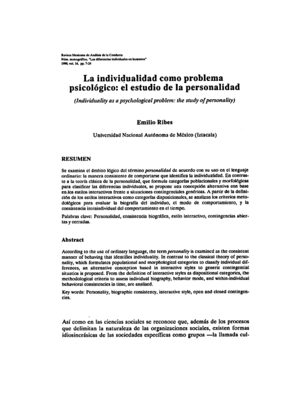 (PDF) La individualidad como problema psicológico: el estudio de la ...