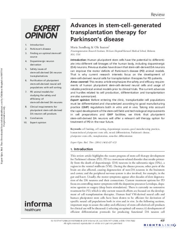 (PDF) Advances in stem-cell--generated transplantation therapy for ...