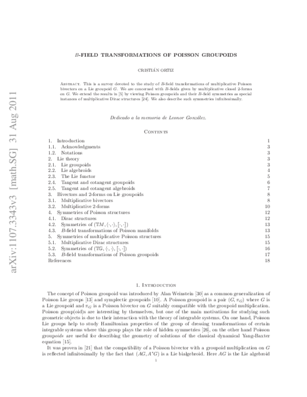(PDF) B-field transformations of Poisson groupoids
