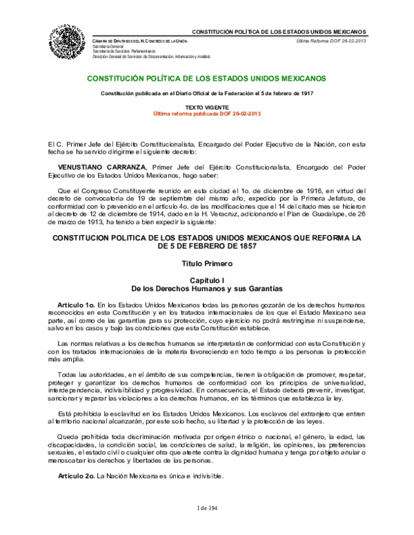 (DOC) CONSTITUCION POLITICA DE LOS ESTADOS UNIDOS MEXICANOS | Fernando ...