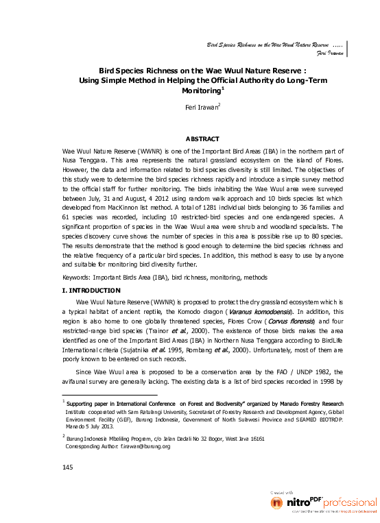 Pdf Supporting Paper Bird Species Richness In Wae Wuul Nature Reserve Flores Feri Irawan Razali Academia Edu