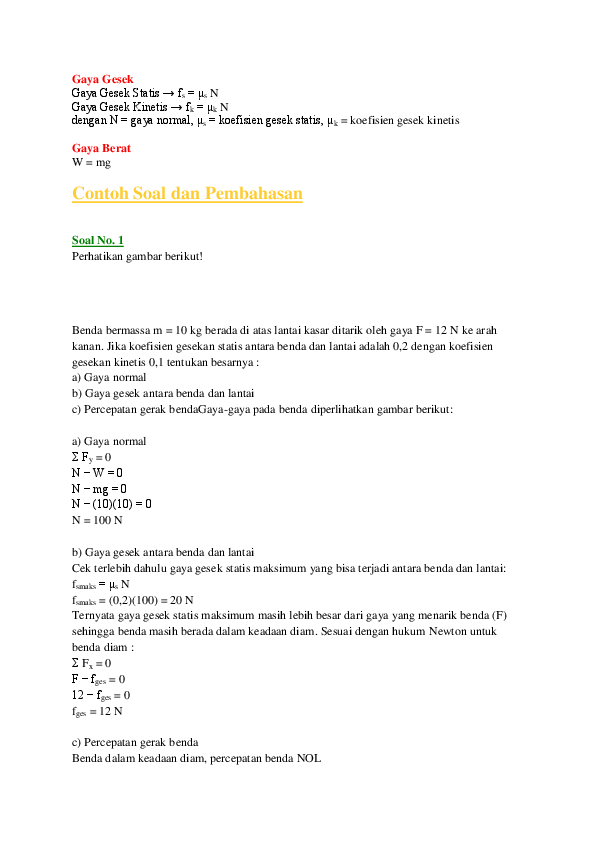 Contoh Soal Gaya Gesek Dan Pembahasan - Barisan Contoh