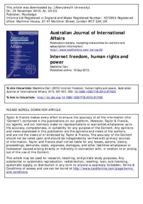(PDF) Internet Freedom, Human Rights and Power