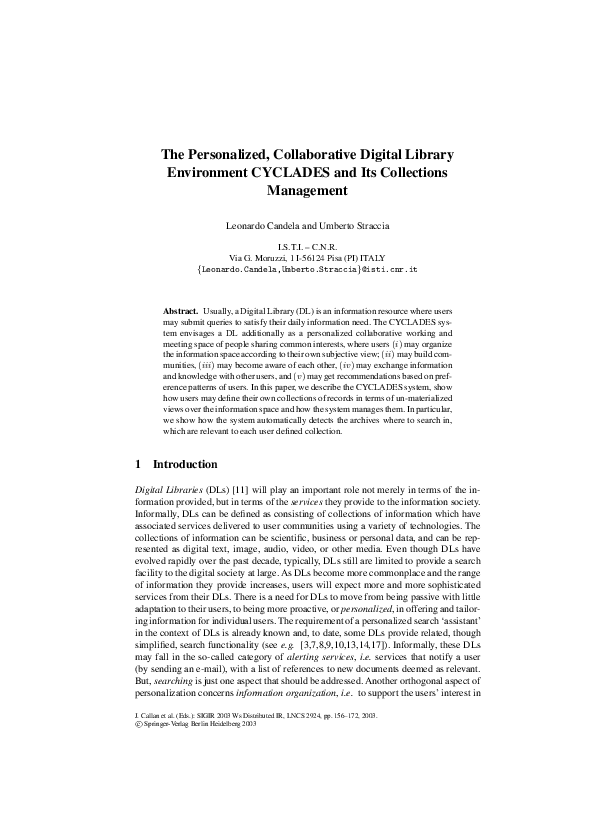 Pdf The Personalized Collaborative Digital Library Environment