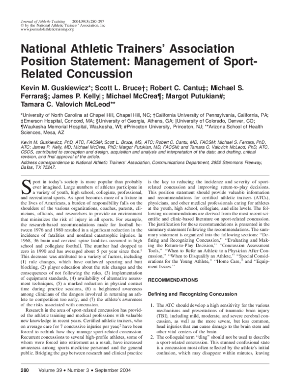 (PDF) NATA Position Statement concussion Scott L. Bruce Academia.edu