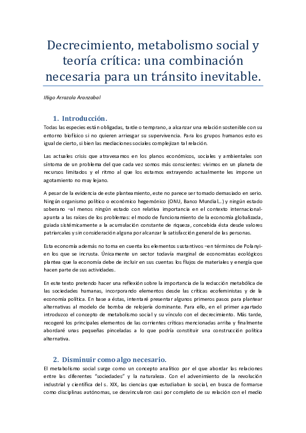 Decrecimiento, metabolismo social y teoría crítica