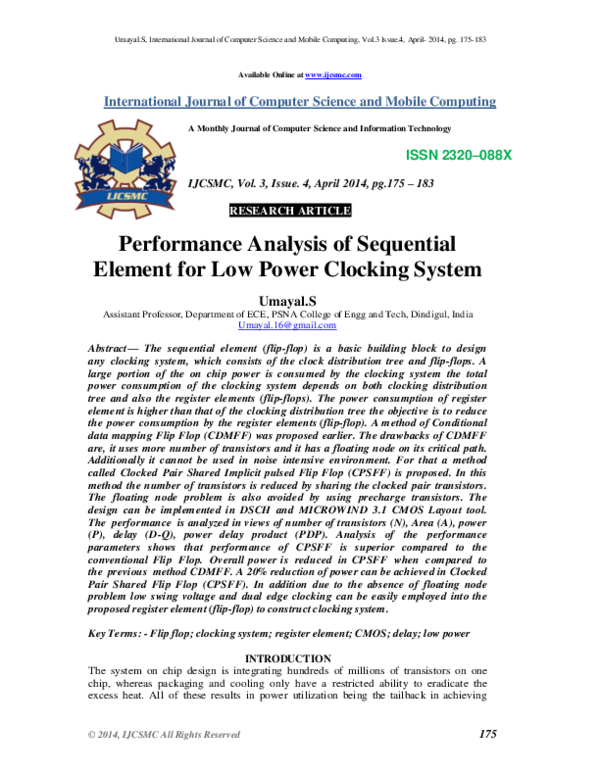 (PDF) Performance Analysis of Sequential Element for Low Power Clocking ...