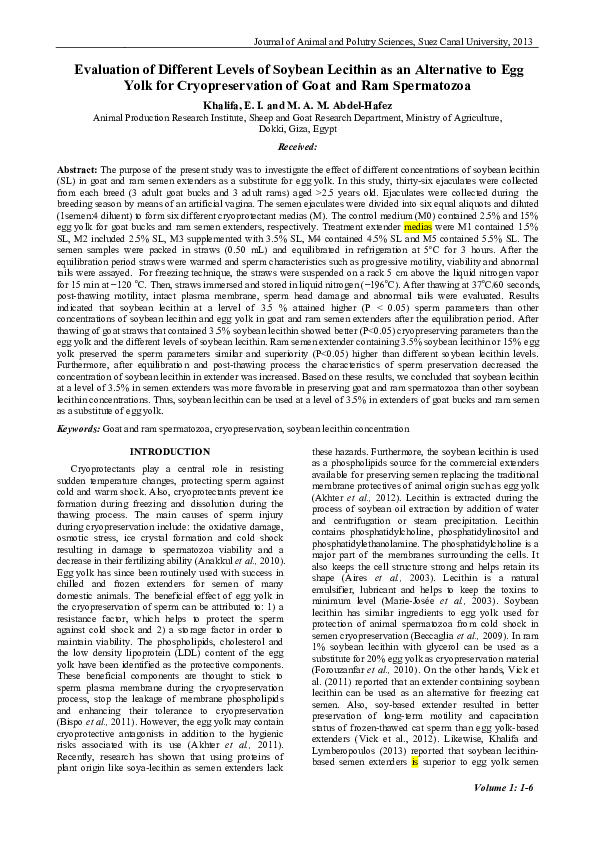 (PDF) Evaluation of Different Levels of Soybean Lecithin as an Alternative to Egg Yolk for