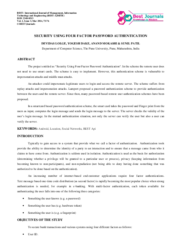 (PDF) SECURITY USING FOUR FACTOR PASSWORD AUTHENTICATION