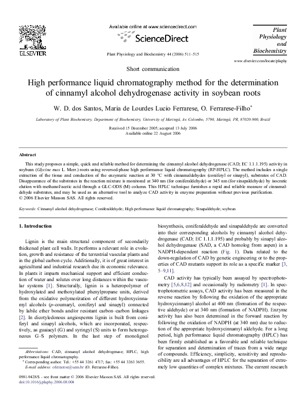 (PDF) High performance liquid chromatography method for the determination of cinnamyl alcohol