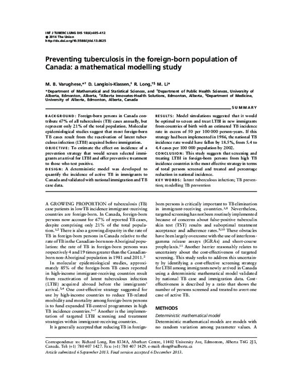 (PDF) Preventing tuberculosis in the foreign-born population of Canada ...