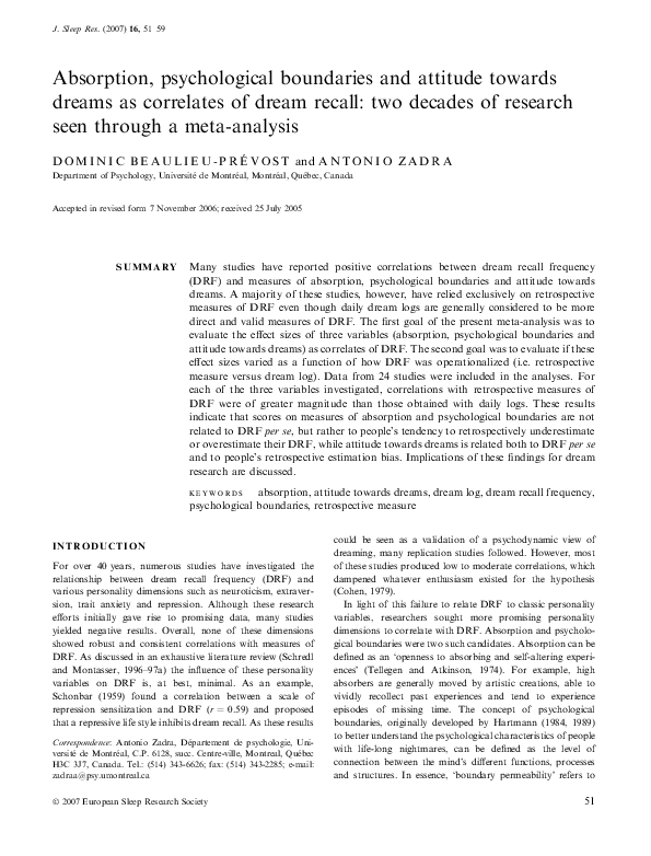 (PDF) Absorption, psychological boundaries and attitude towards dreams