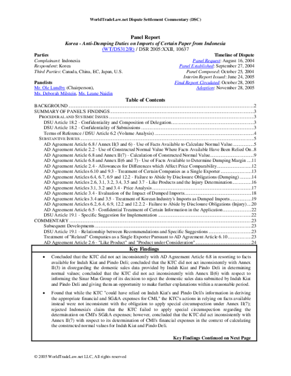 (PDF) WorldTradeLaw.net Dispute Settlement Commentary (DSC) Panel Report