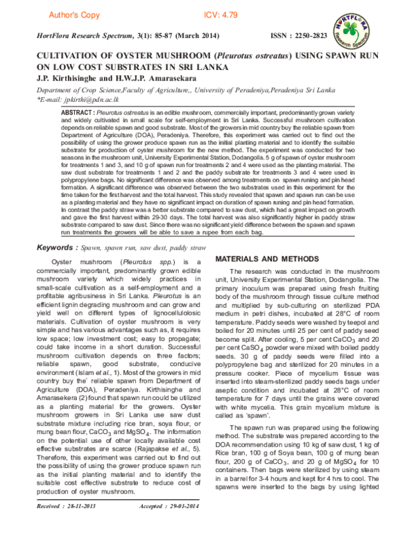 Mushroom cultivation research paper pdf