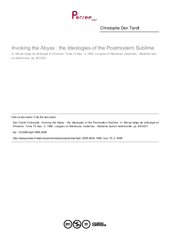 (PDF) Invoking the Abyss: The Ideologies of the Postmodern Sublime