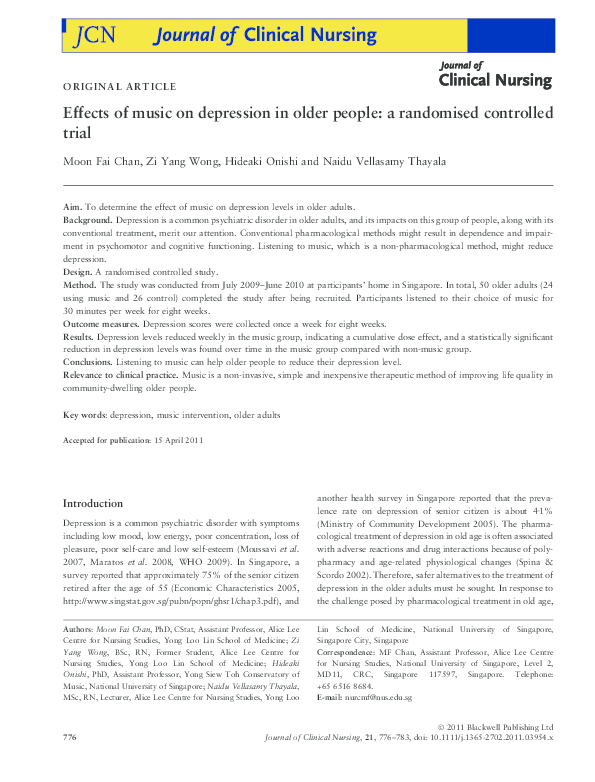 (PDF) Effects of music on depression in older people: a randomised ...