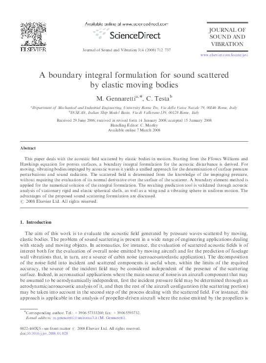 (PDF) A boundary integral formulation for sound scattered by elastic ...